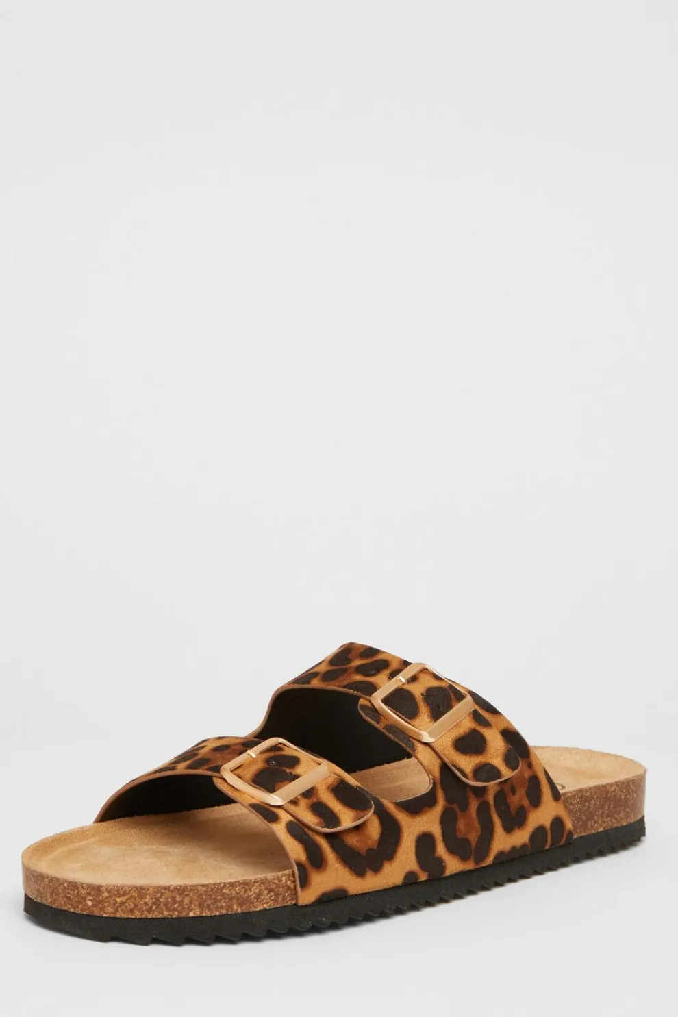 Leopard Print Double Buckle Flat Sandals
