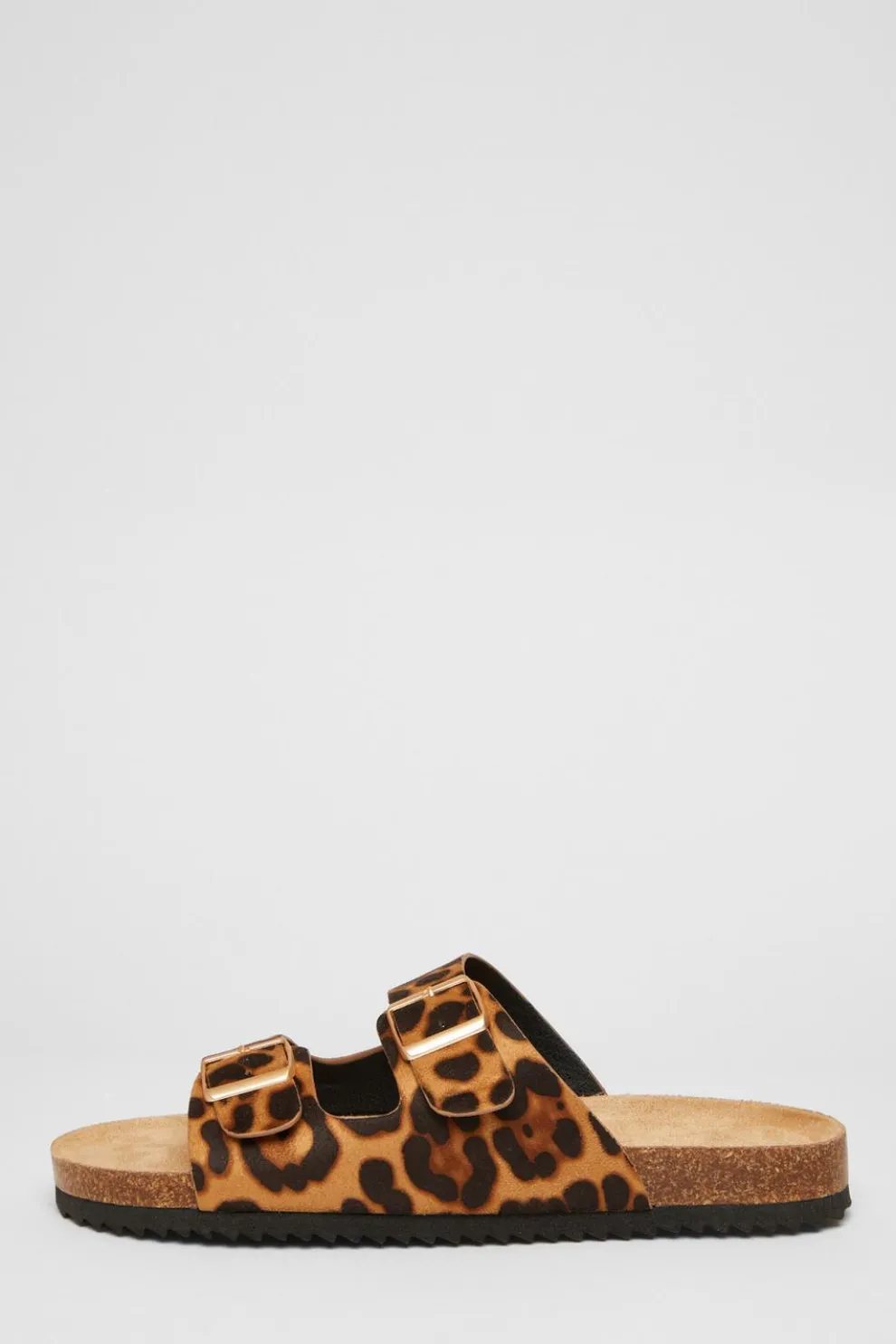 Leopard Print Double Buckle Flat Sandals