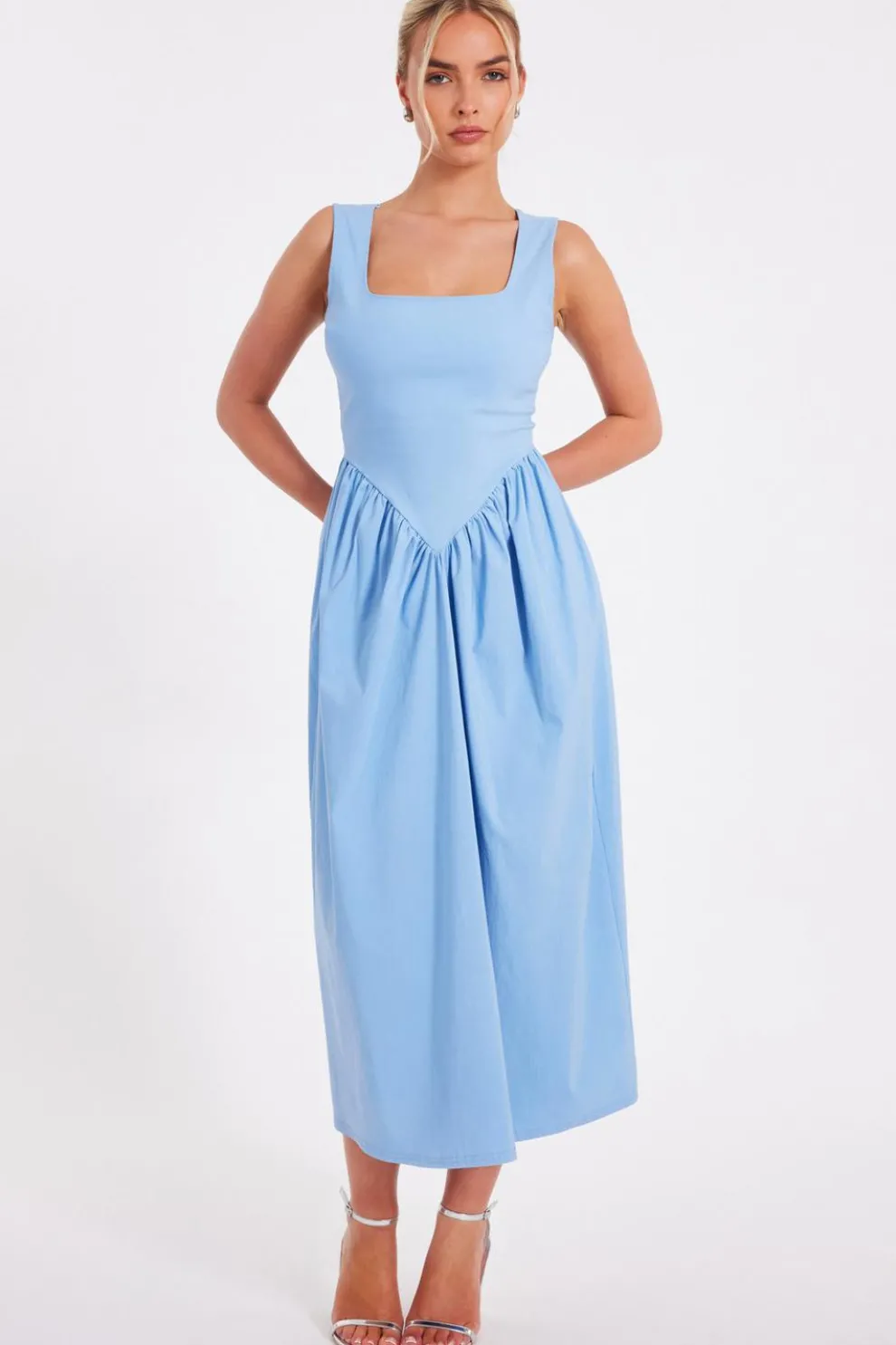 Light Blue Bow Back Midi Dress