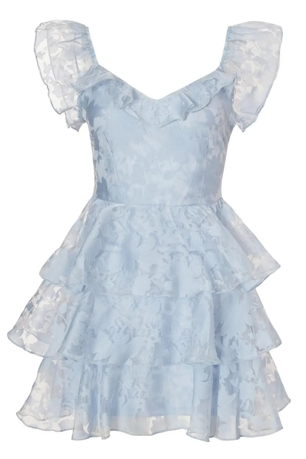 Light Blue Chiffon Floral Skater Dress