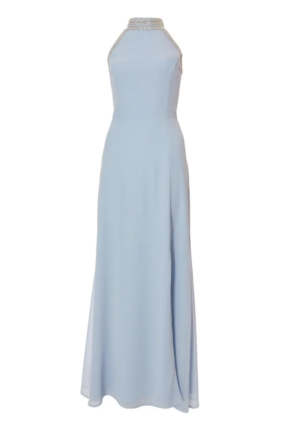 Light Blue Embellished Chiffon Maxi Dress