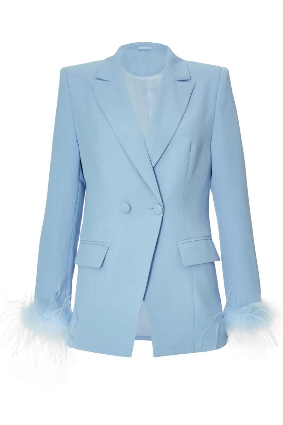Light Blue Feather Trim Blazer