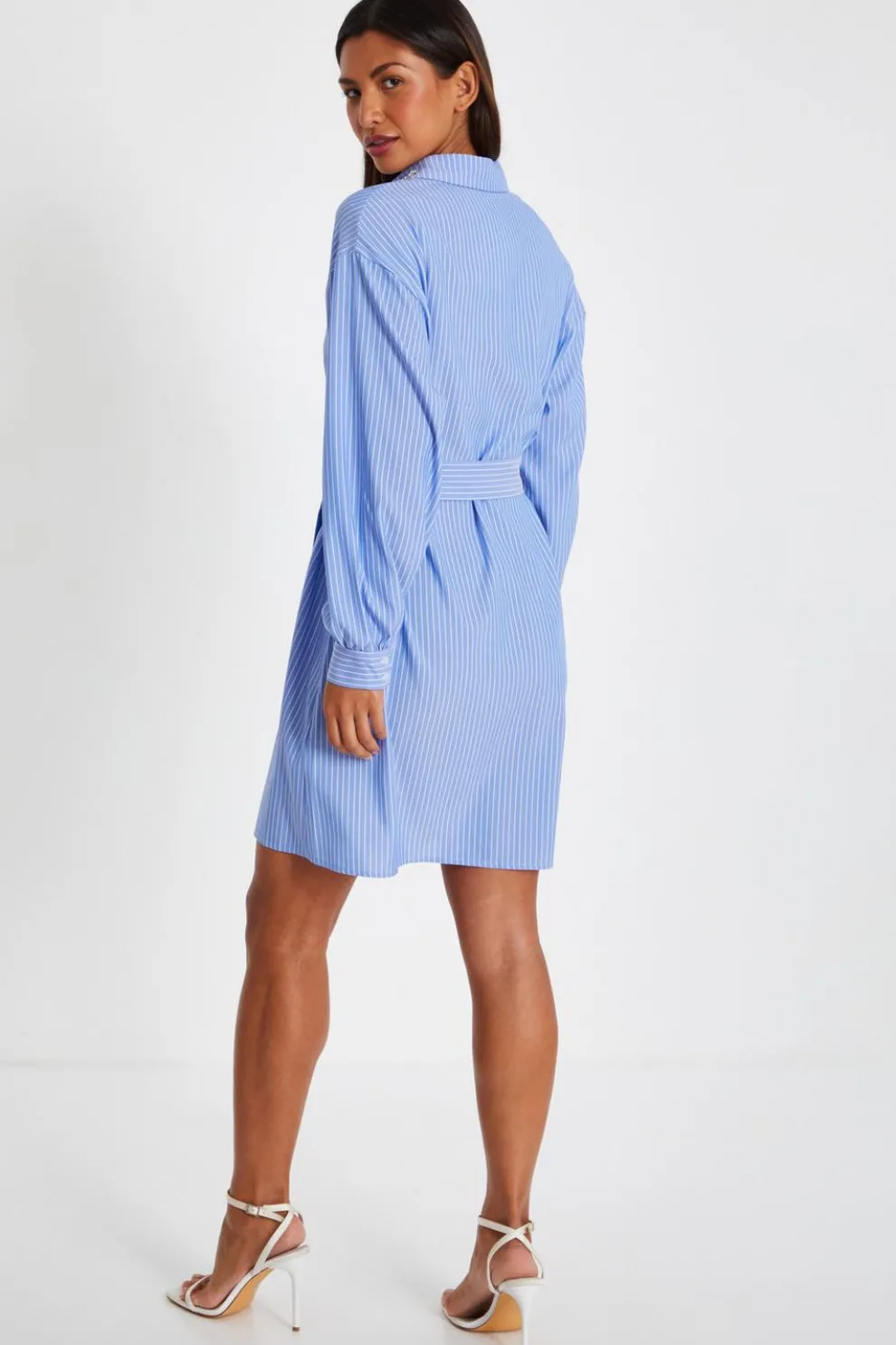 Light Blue Pinstripe Mini Shirt Dress