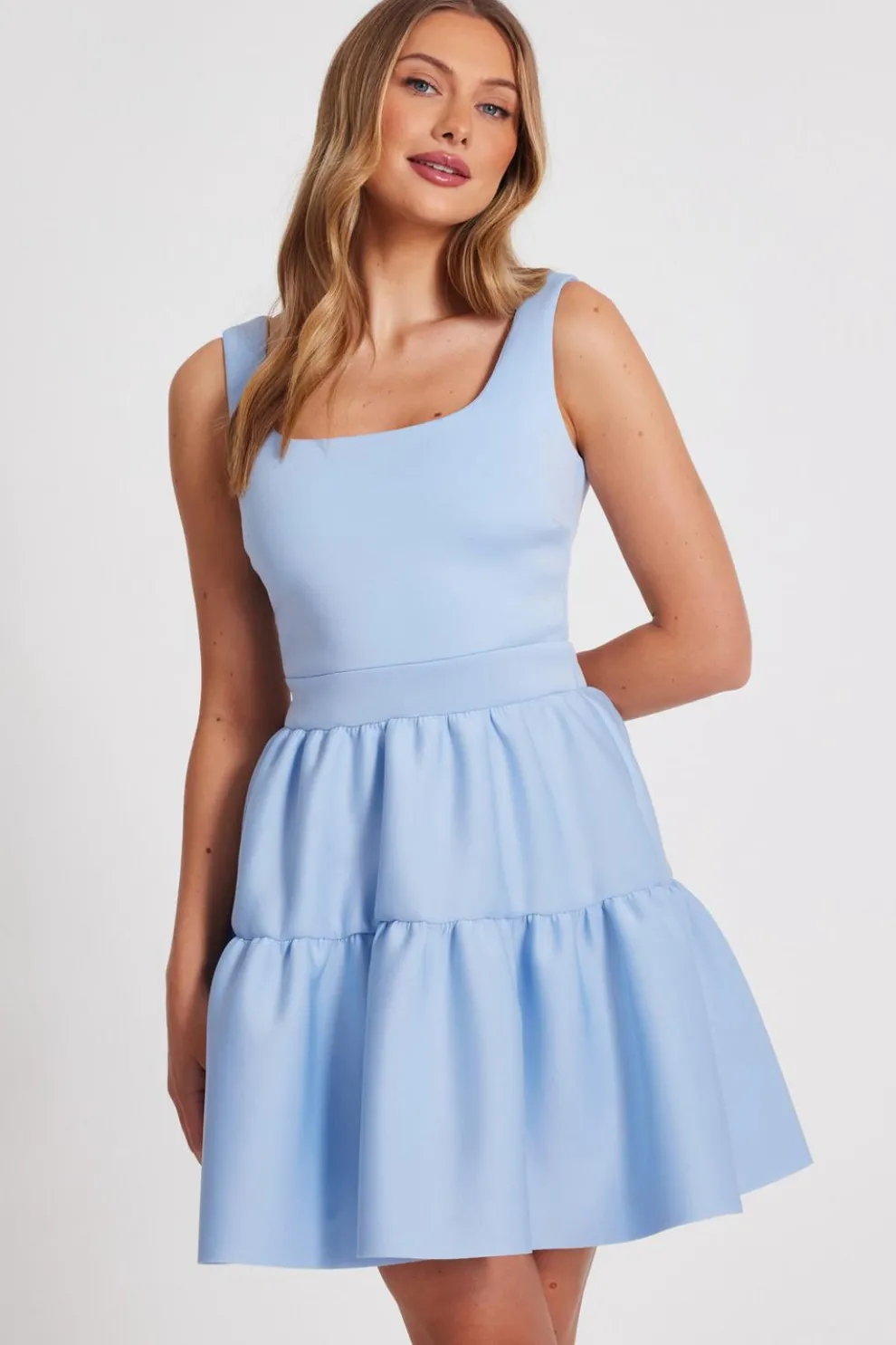 Light Blue Tiered Skater Mini Dress