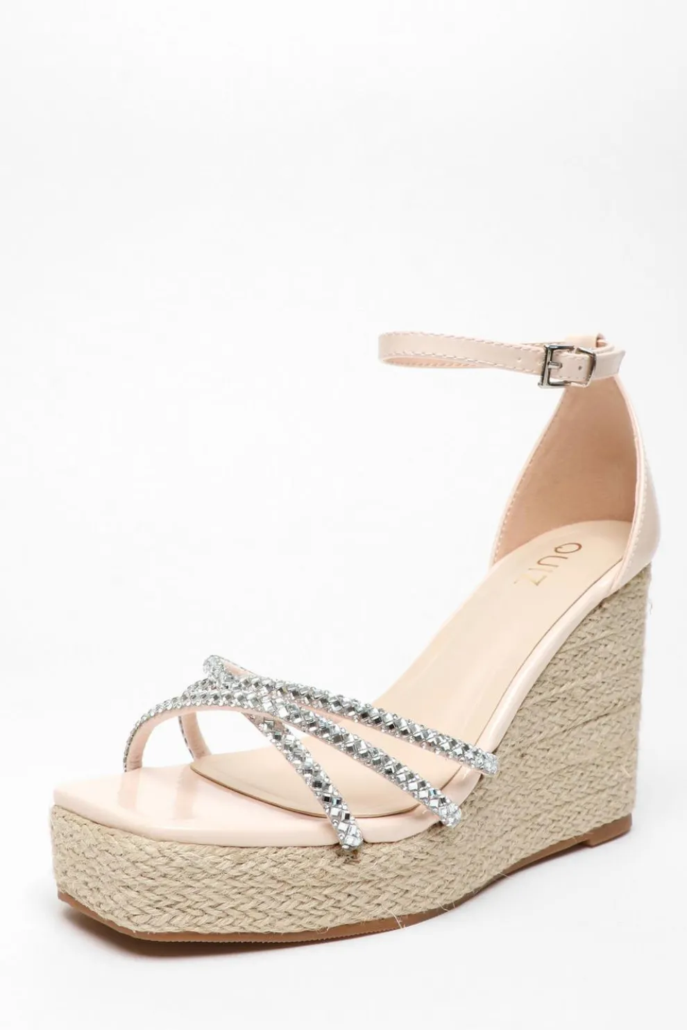 Light Pink Diamante Cross Strap Wedges