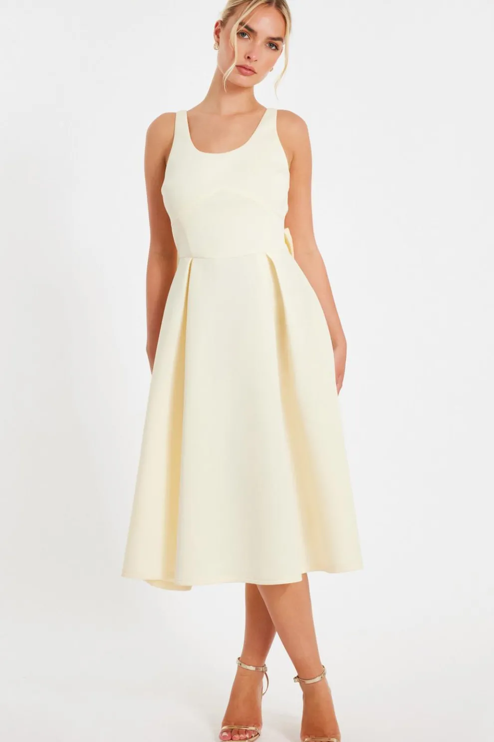 Light Yellow Bow Back Midi Dress