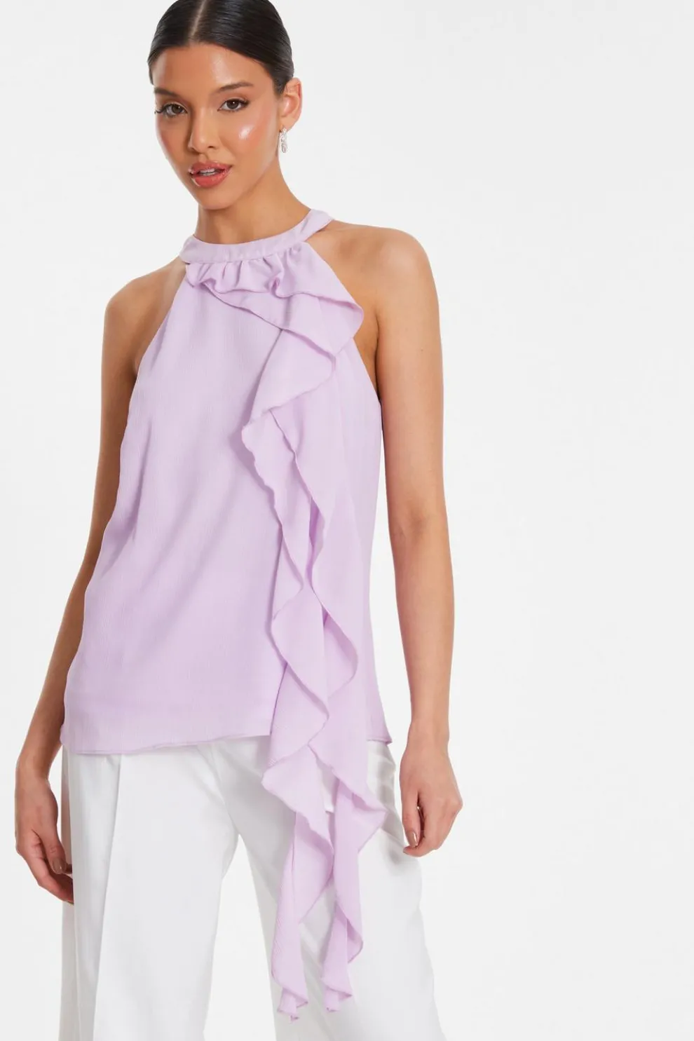 Lilac Chiffon Frill Drape Top