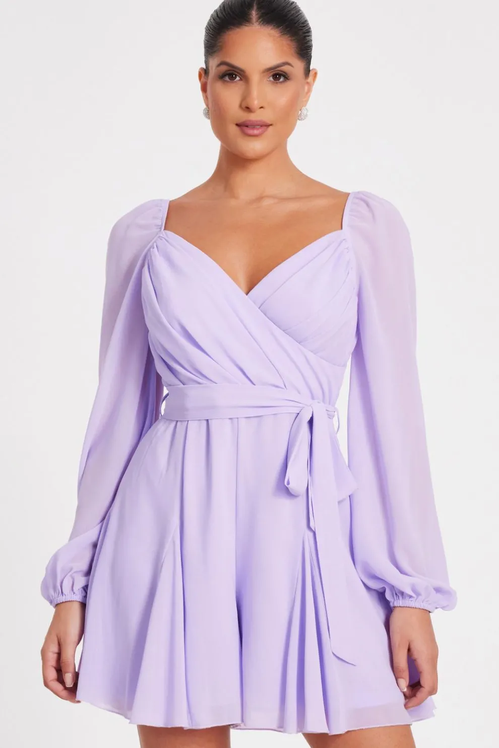 Lilac Chiffon Long Sleeve Playsuit