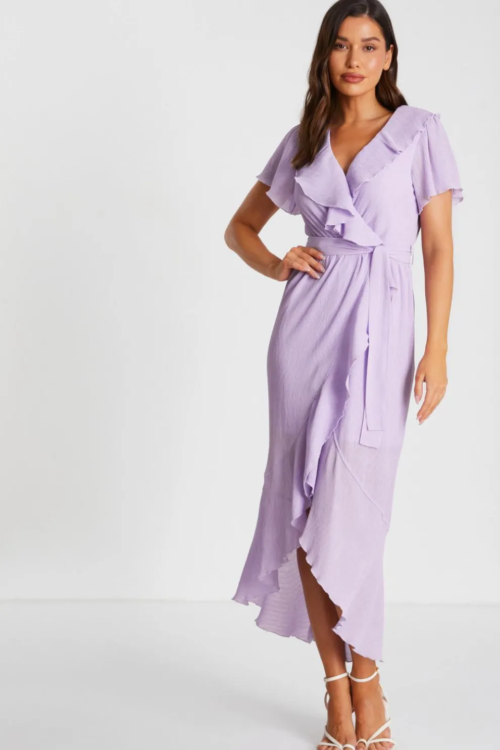 Lilac Crinkle Frill Midaxi Dress