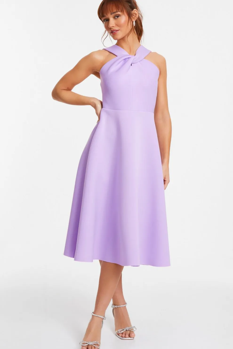 Lilac Halter Neck Skater Midi Dress