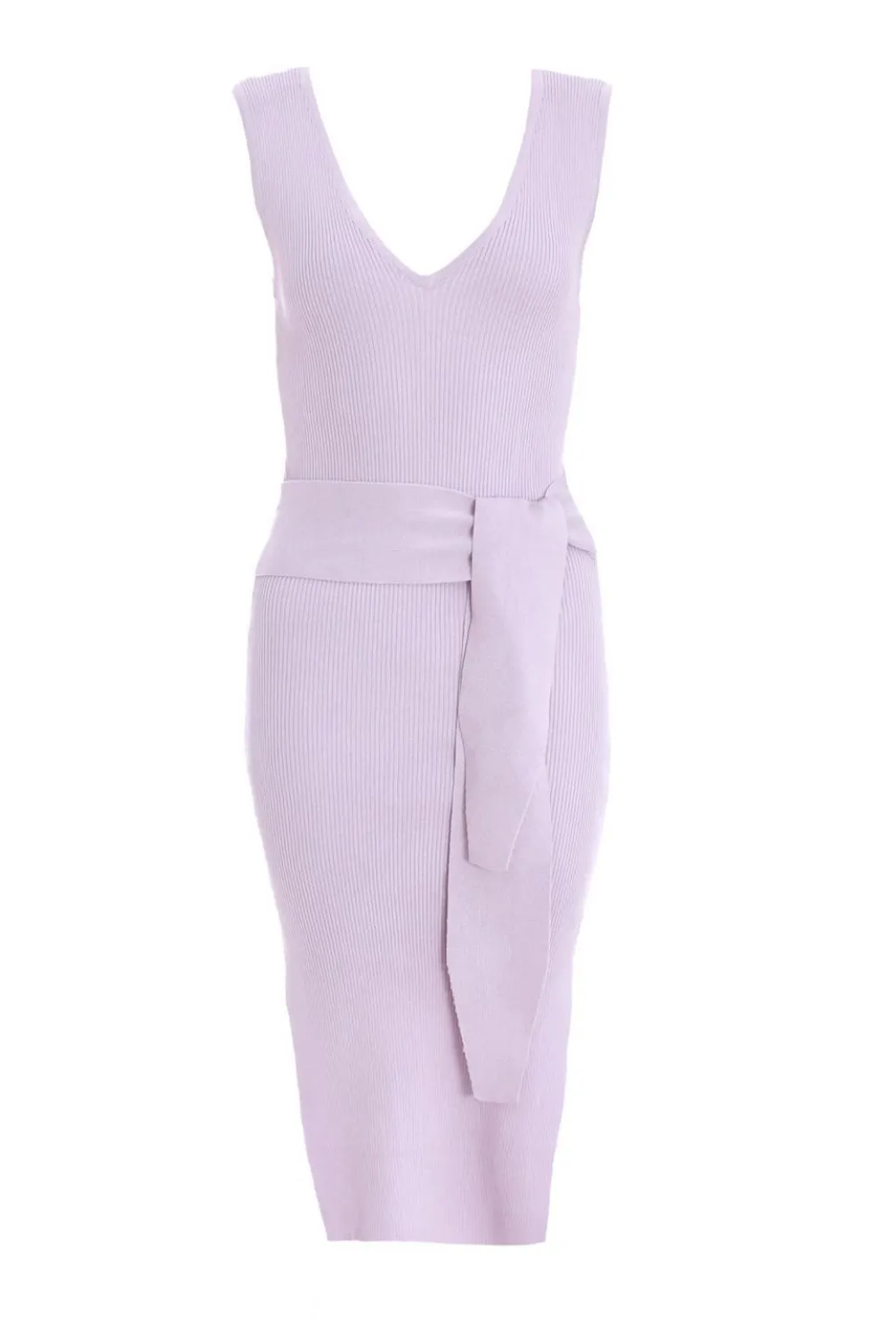 Lilac Knit Tie Belt Bodycon Midi Dress