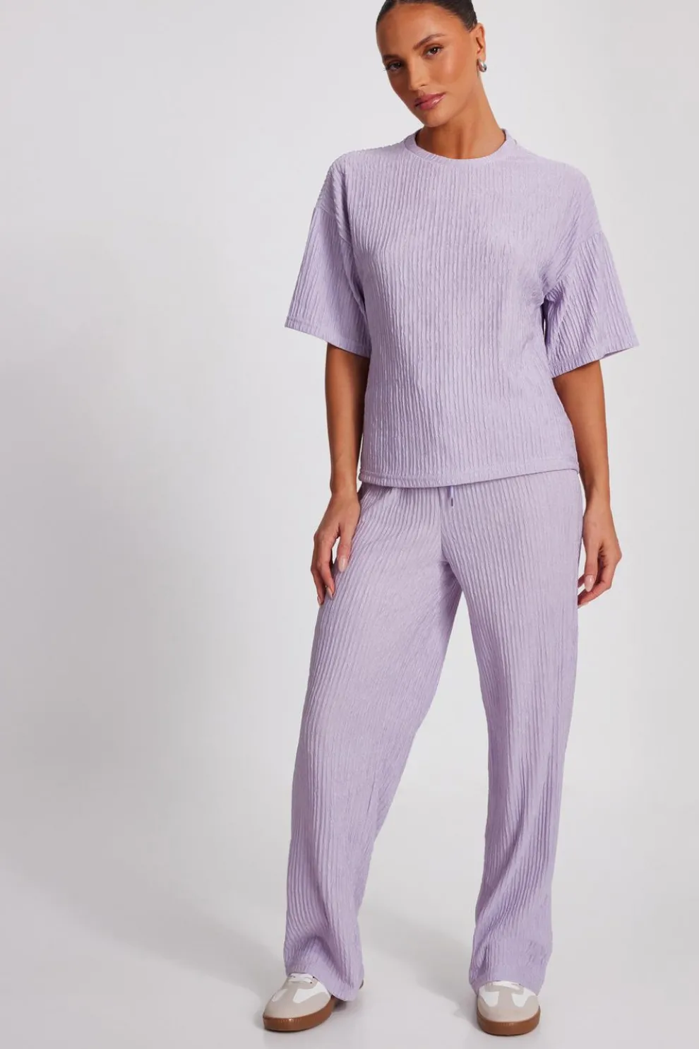 Lilac Textured Palazzo Trousers