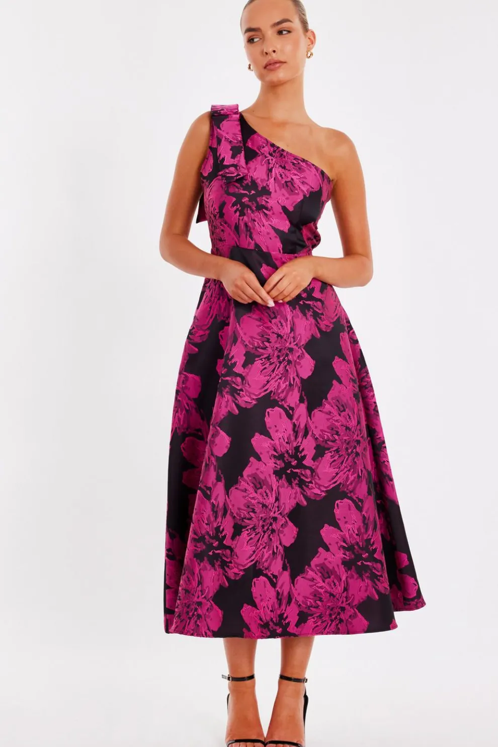 Magenta Floral Jacquard Midaxi Dress
