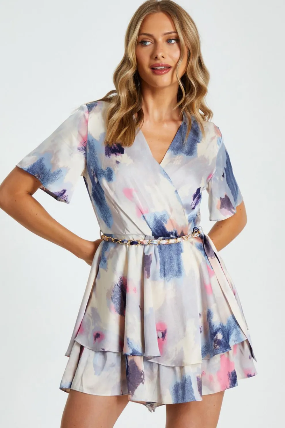 Marble Print Tiered Playsuit