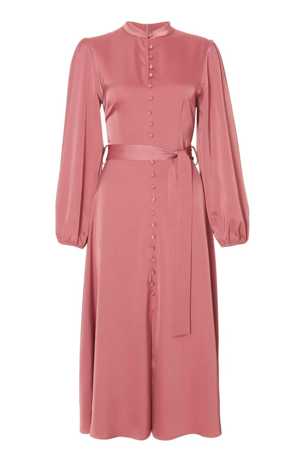 Mauve Satin Button Front Midaxi Dress