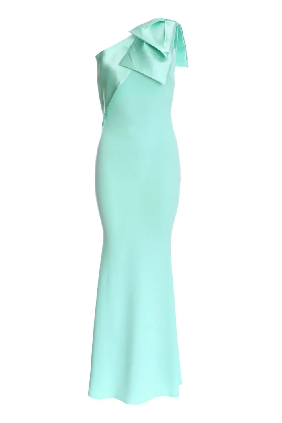 Mint One Shoulder Bow Maxi Dress
