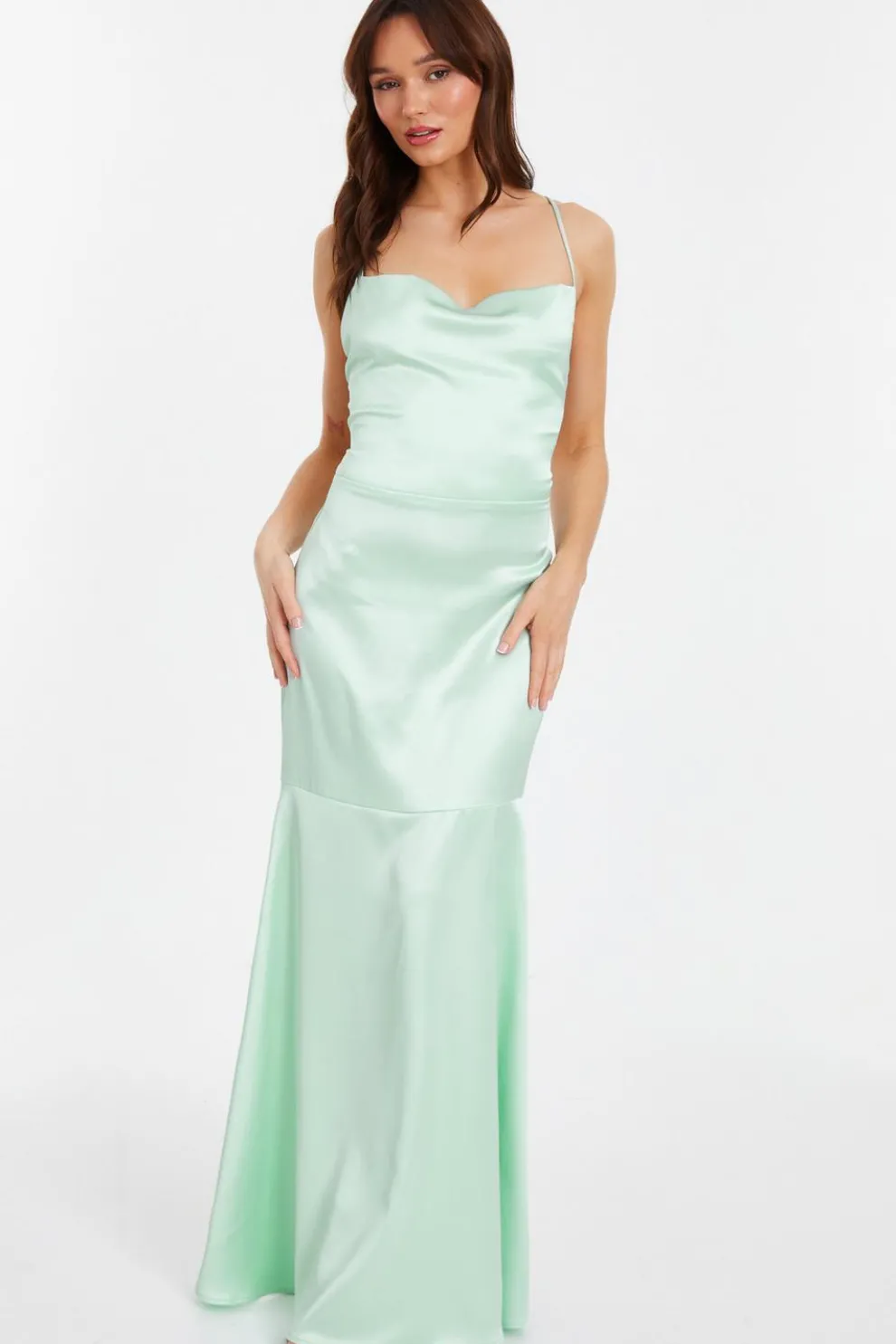 Mint Satin Cross Back Maxi Dress