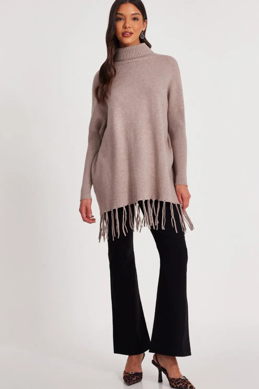 Mocha Knit Tassel Hem Jumper