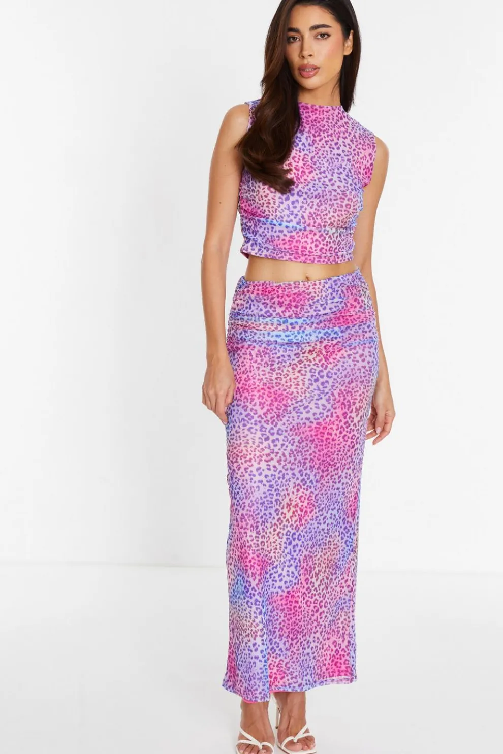 Multicolored Leopard Print Mesh Maxi Skirt