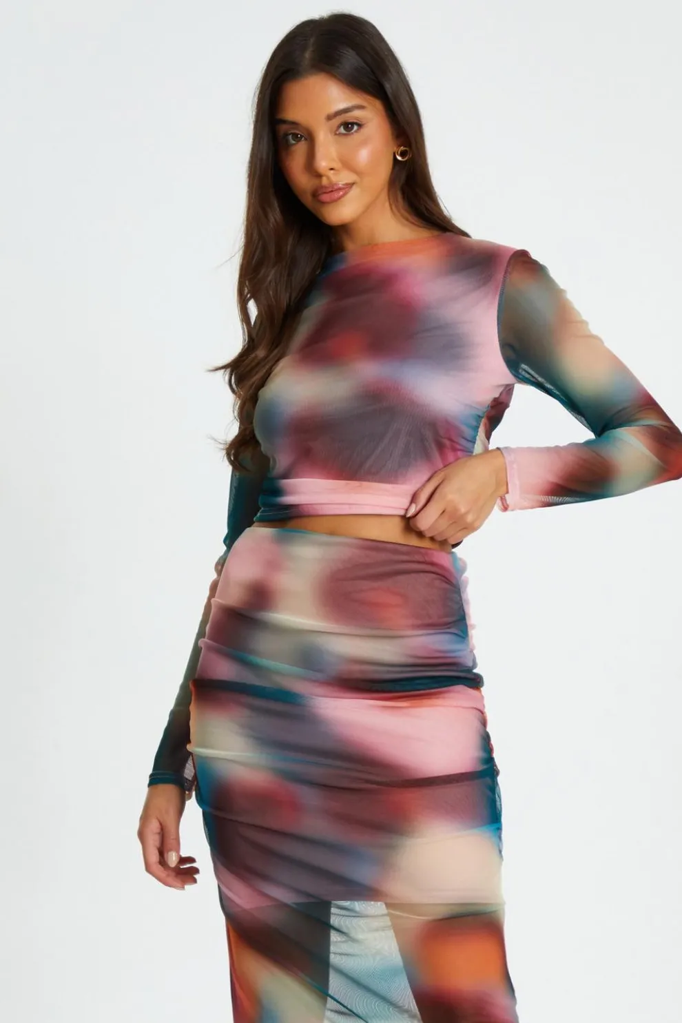 Multicoloured Ombre Mesh Crop top