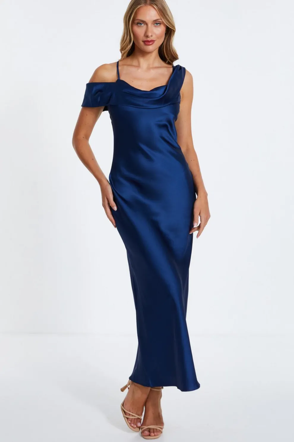 Navy Asymmetric Cowl Midaxi Dress