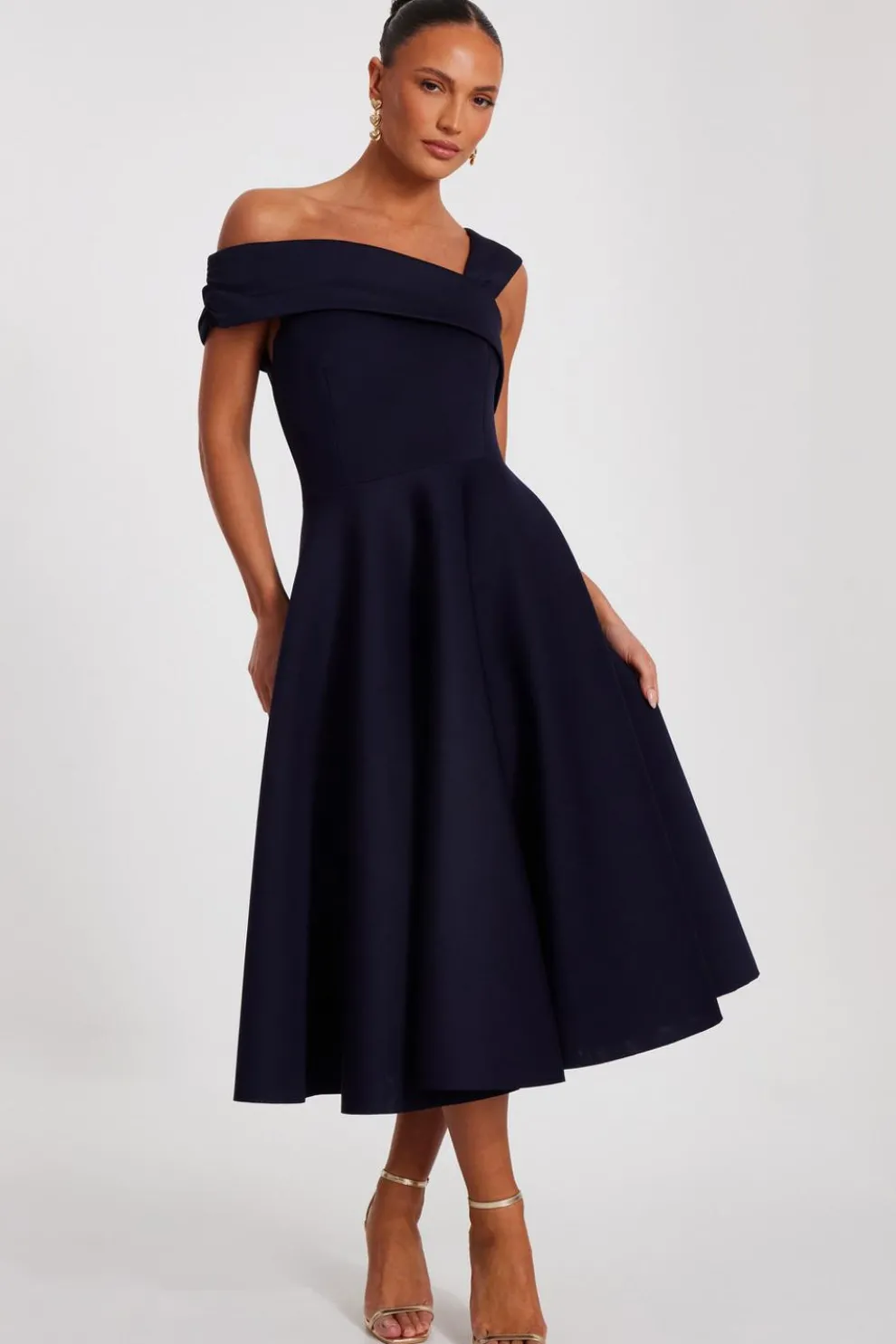 Navy Asymmetric Skater Dress