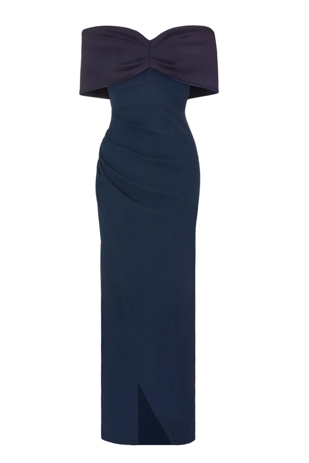 Navy Bardot Front Wrap Maxi Dress