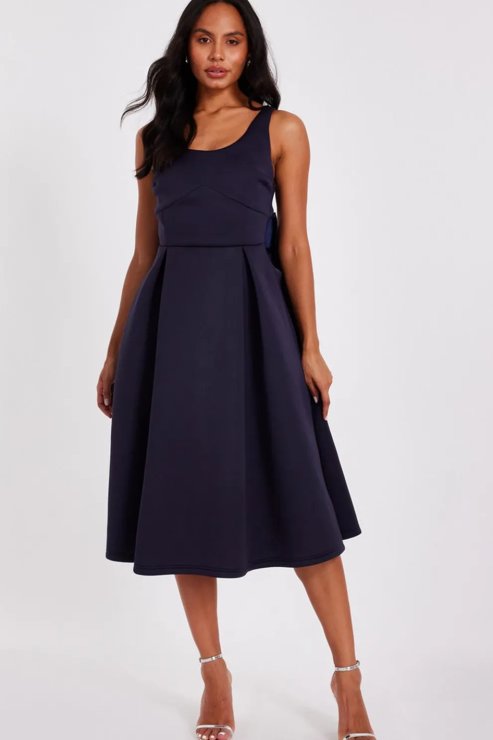 Navy Bow Back Midi Dress
