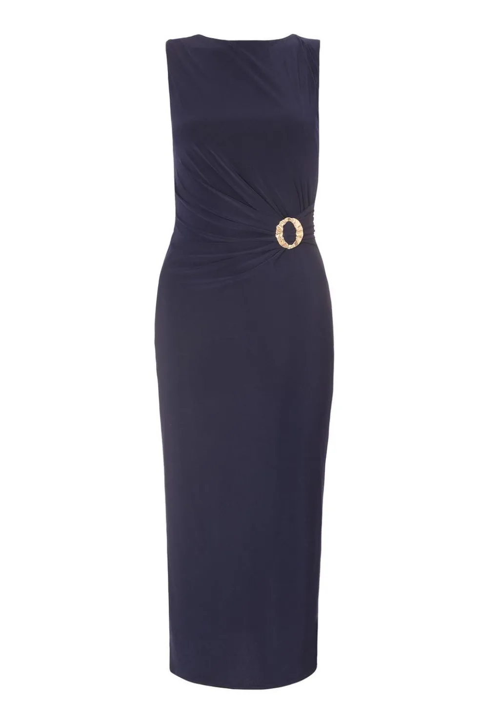 Navy Buckle Detail Midi Dress