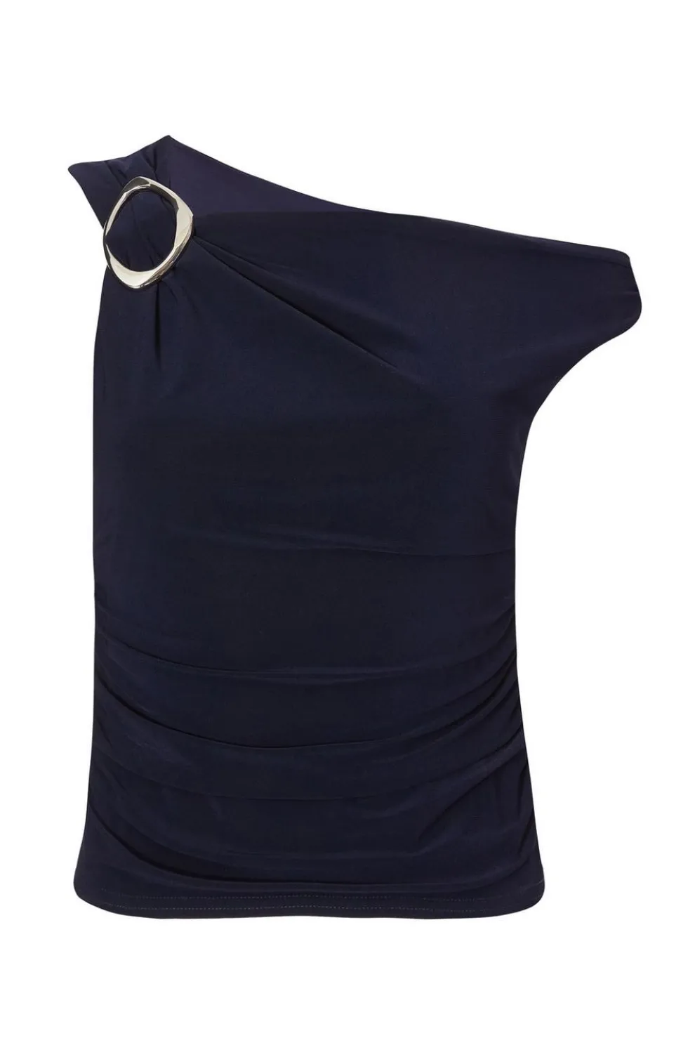 Navy Buckle Detail Ruched Top