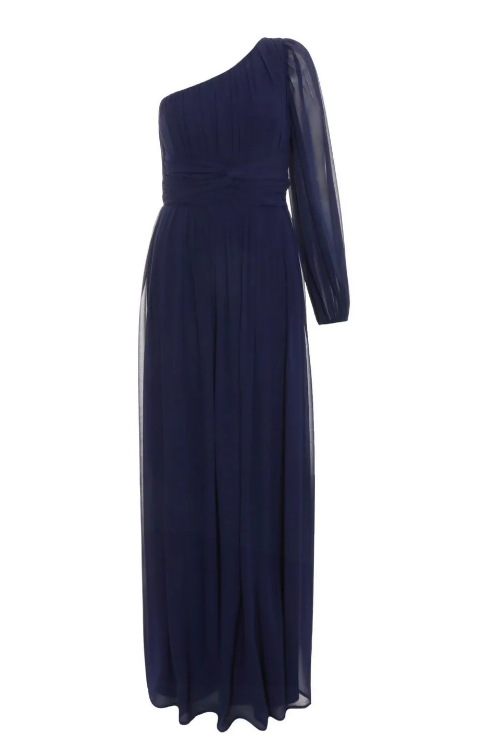 Navy Chiffon One Sleeve Maxi Dress