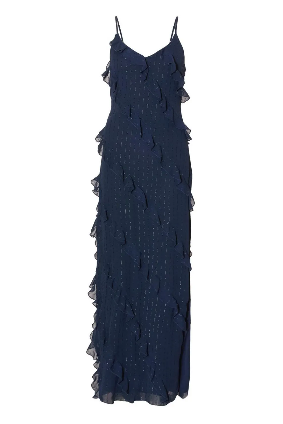 Navy Chiffon Ruffle Midaxi Dress