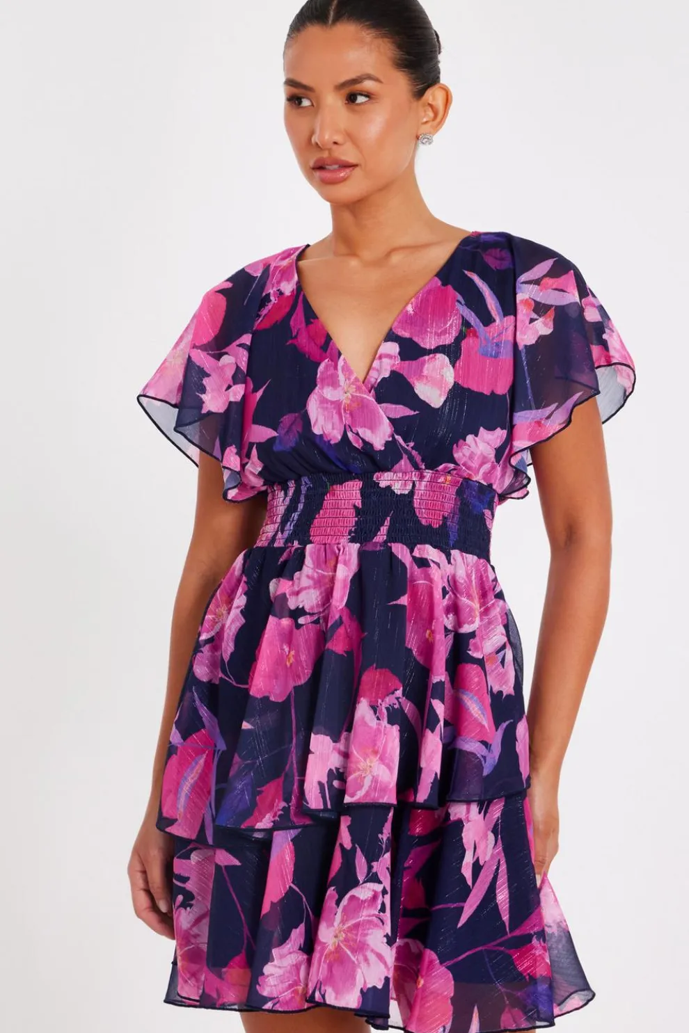 Navy Chiffon Tiered Mini Dress