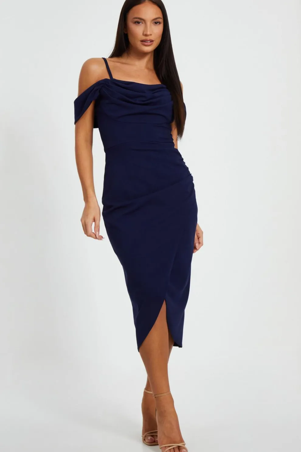 Navy Cold Shoulder Midi Dress