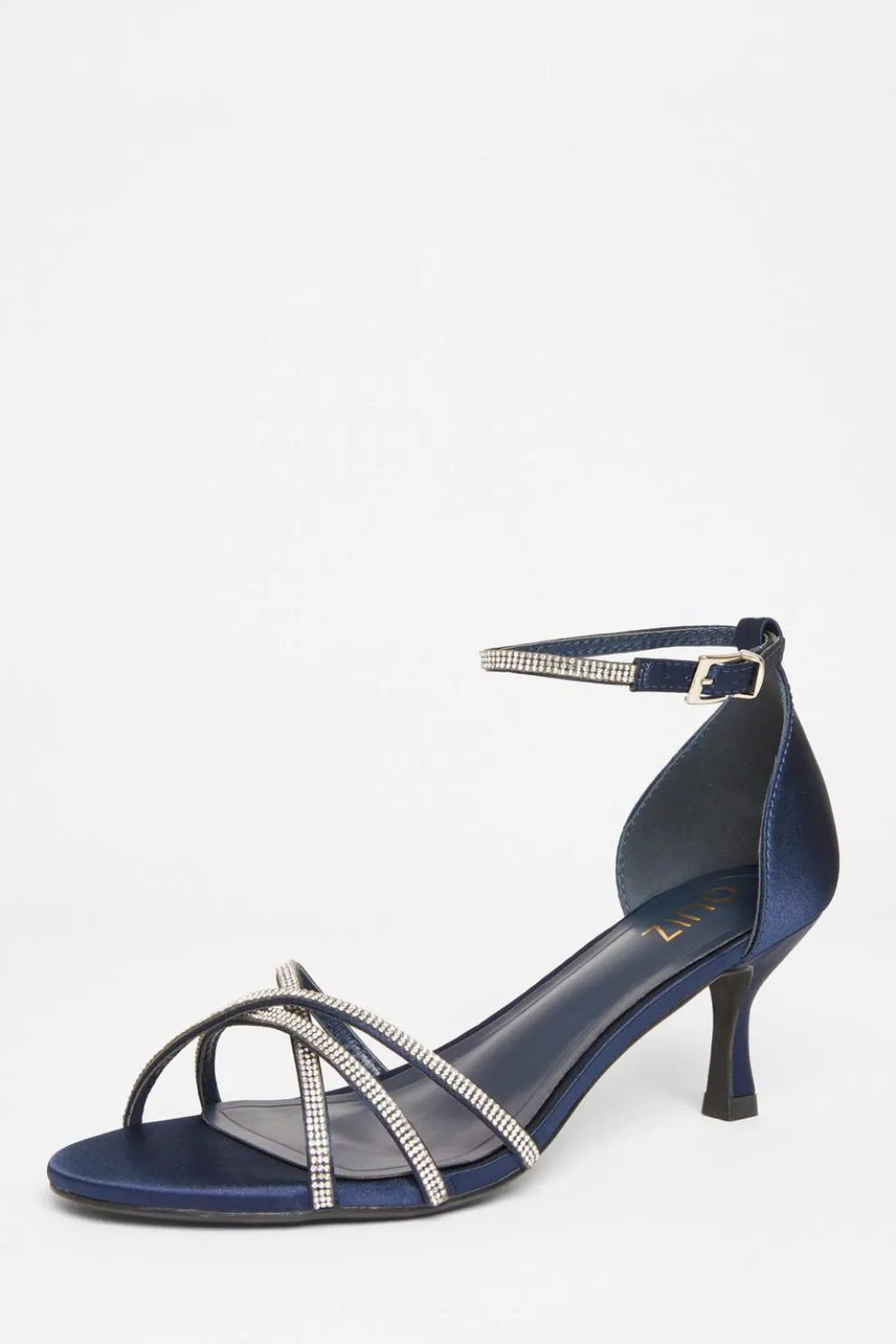 Navy Diamante Cross Strap Heels