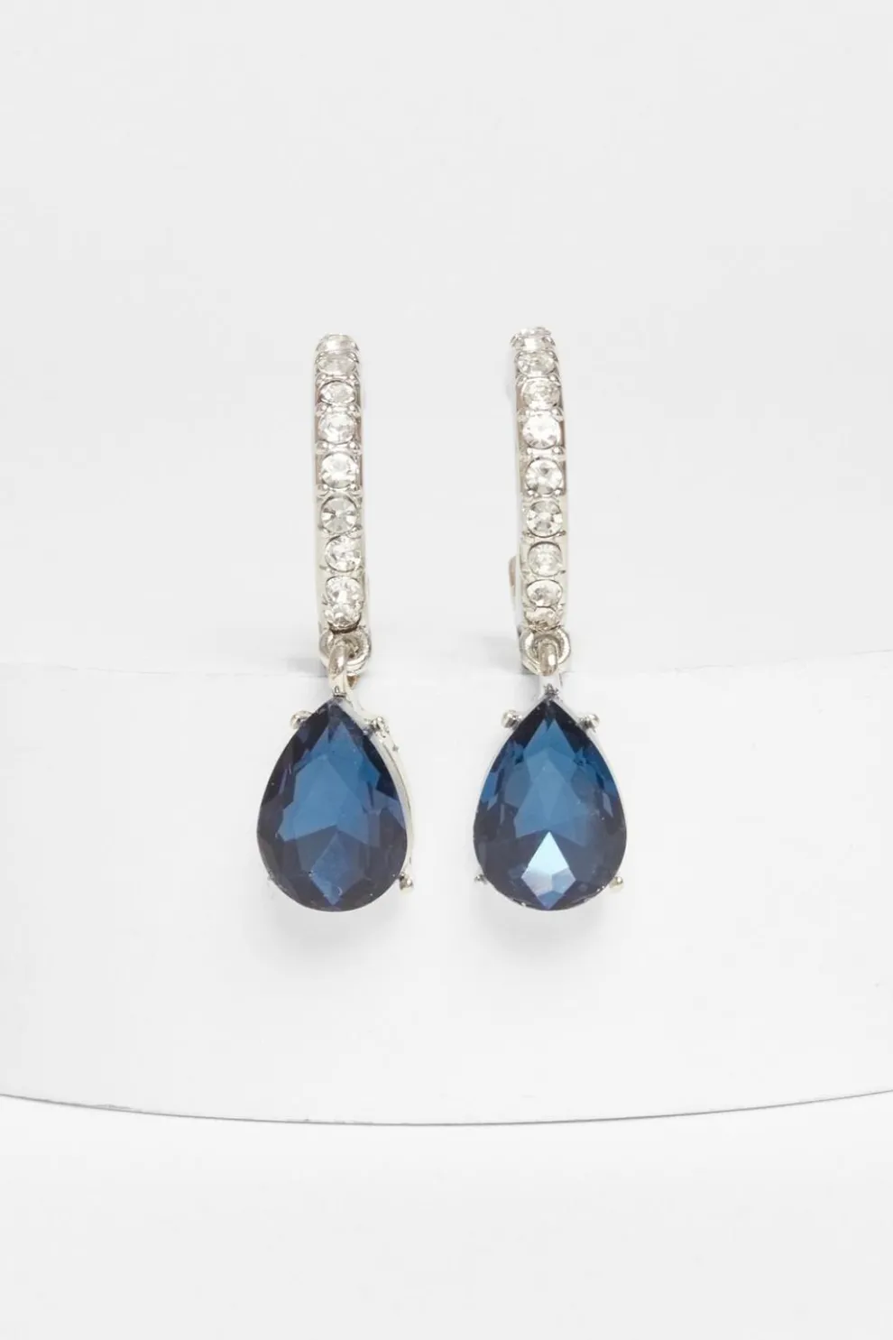 Navy Diamante Hoop Earrings
