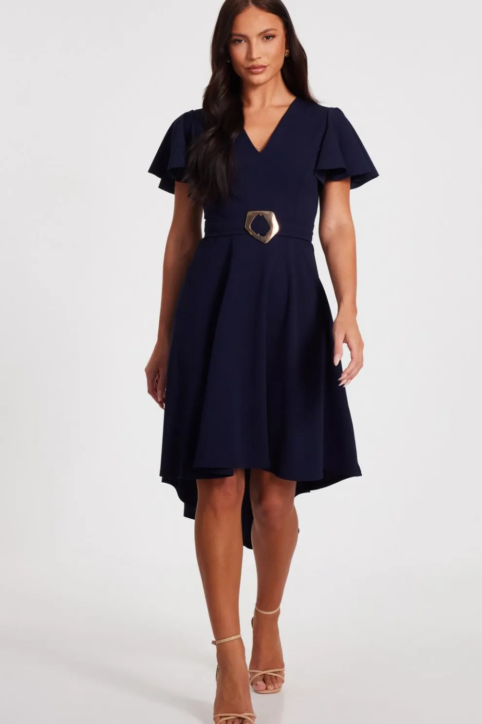 Navy Dip Hem Midi Dress