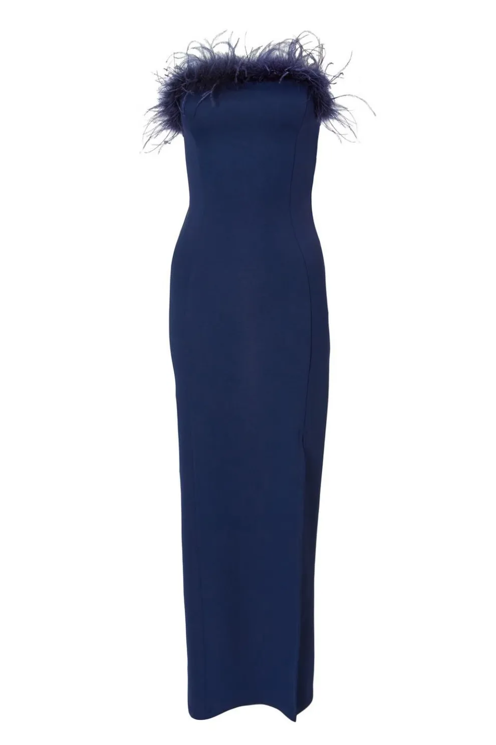 Navy Feather Trim Midaxi Dress