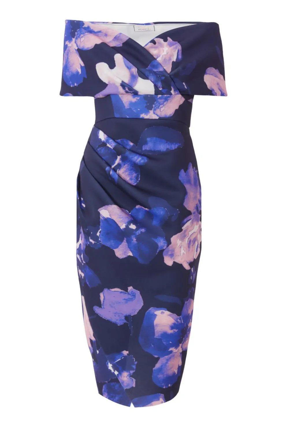 Navy Floral Bardot Midi Dress