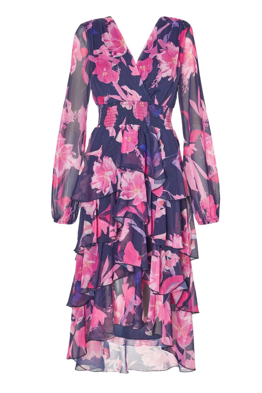 Navy Floral Dip Hem Midaxi Dress