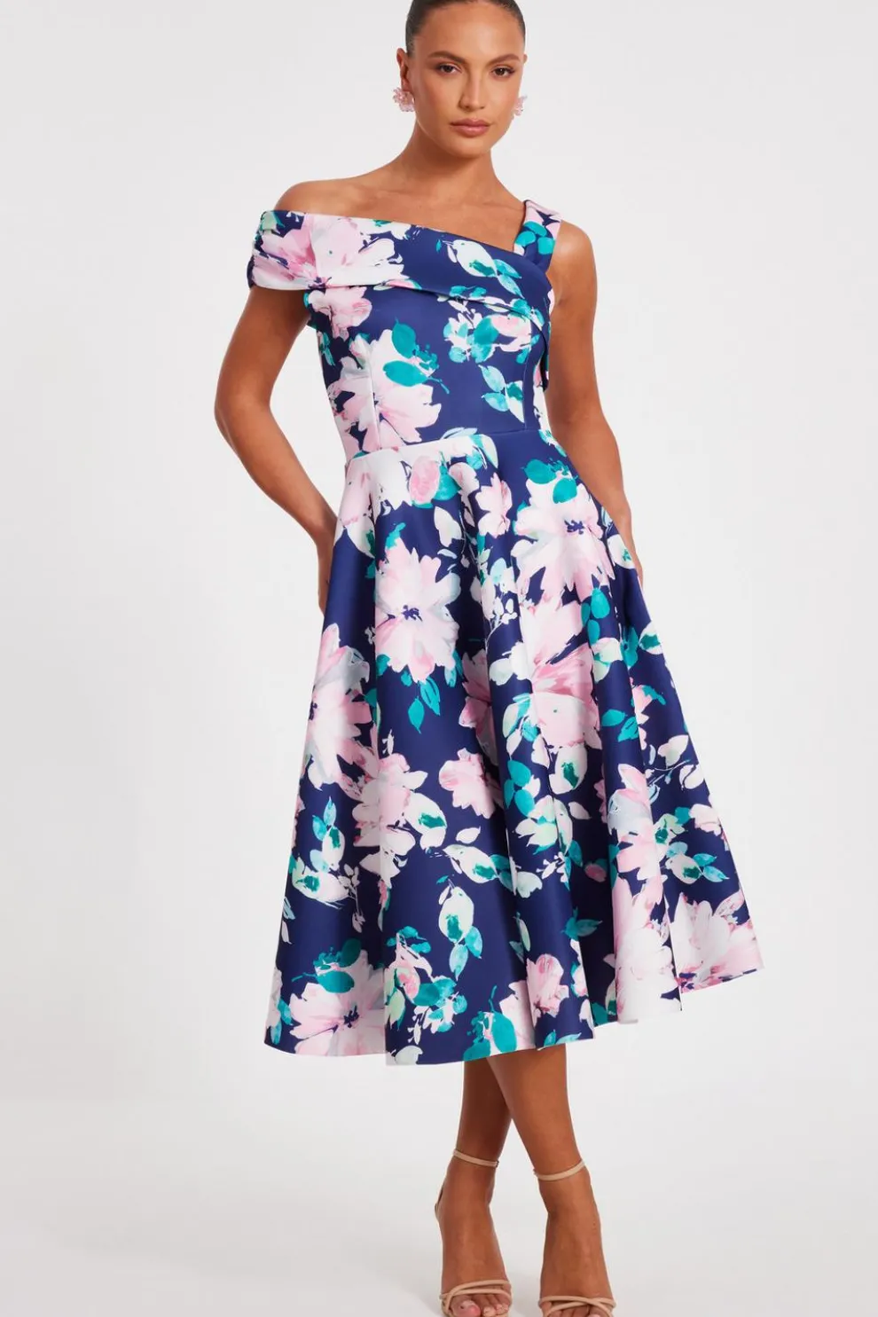 Navy Floral Print Skater Dress