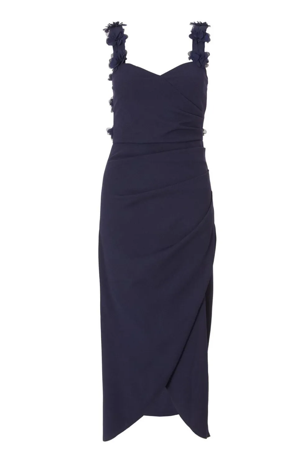 Navy Floral Trim Midaxi Dress