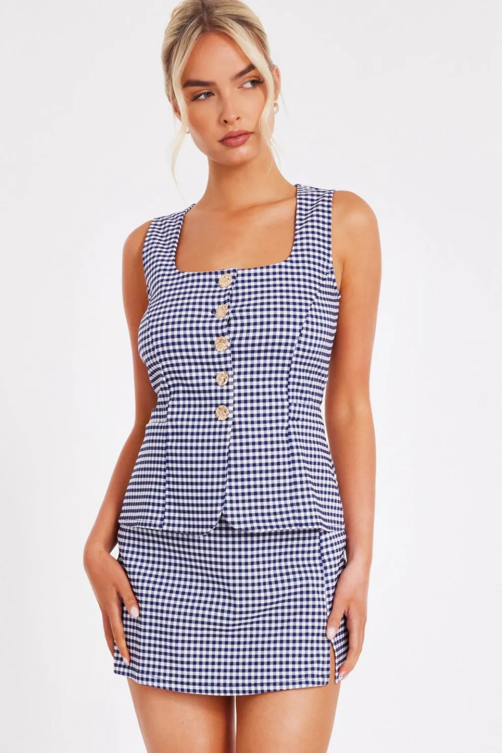 Navy Gingham Wrap Skort
