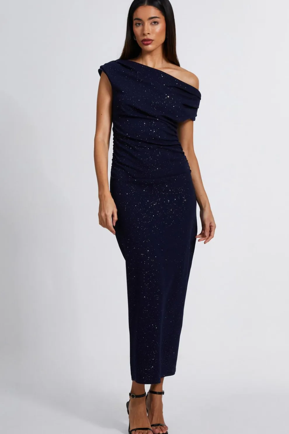 Navy Glitter Asymmetric Midaxi Dress