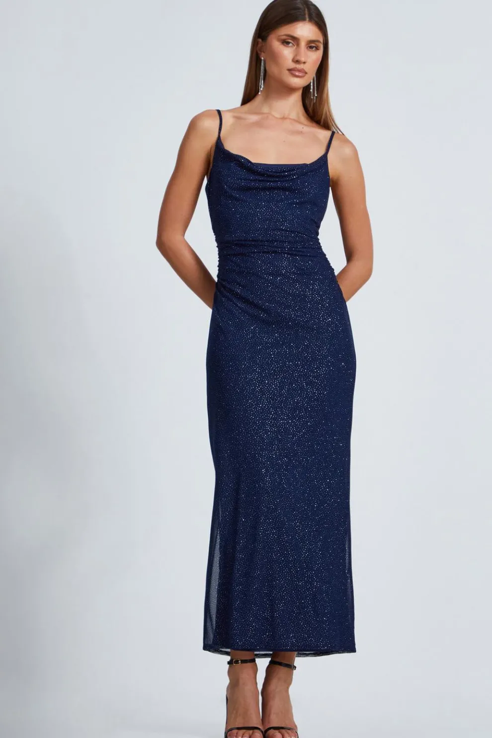 Navy Glitter Mesh Midaxi Dress