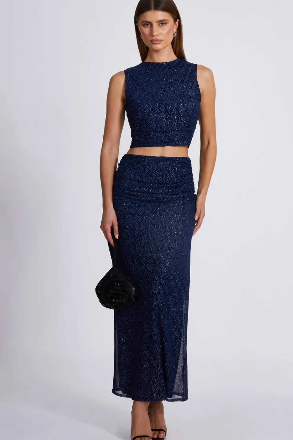 Navy Glitter Mesh Crop Top