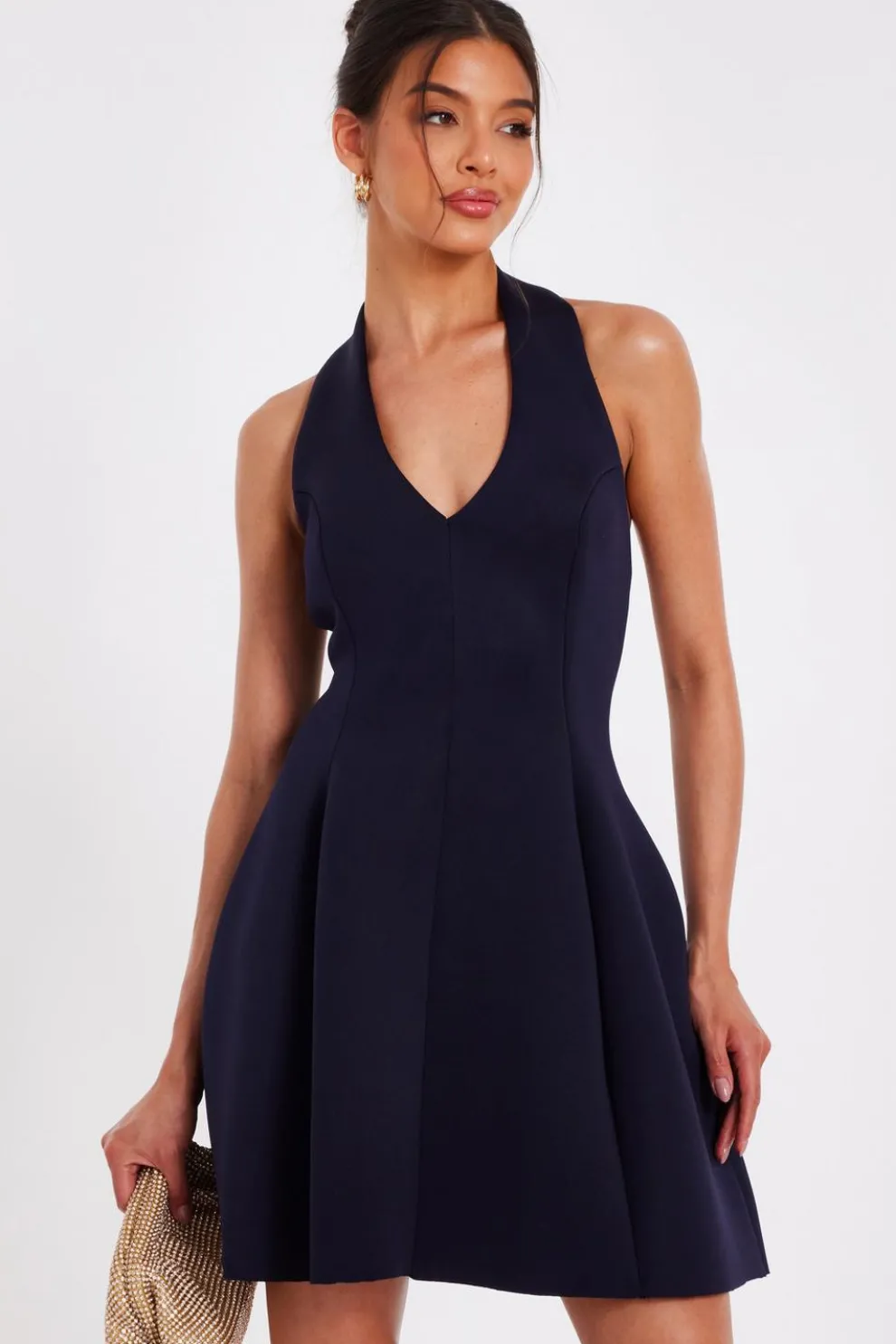 Navy Halter Neck Skater Dress