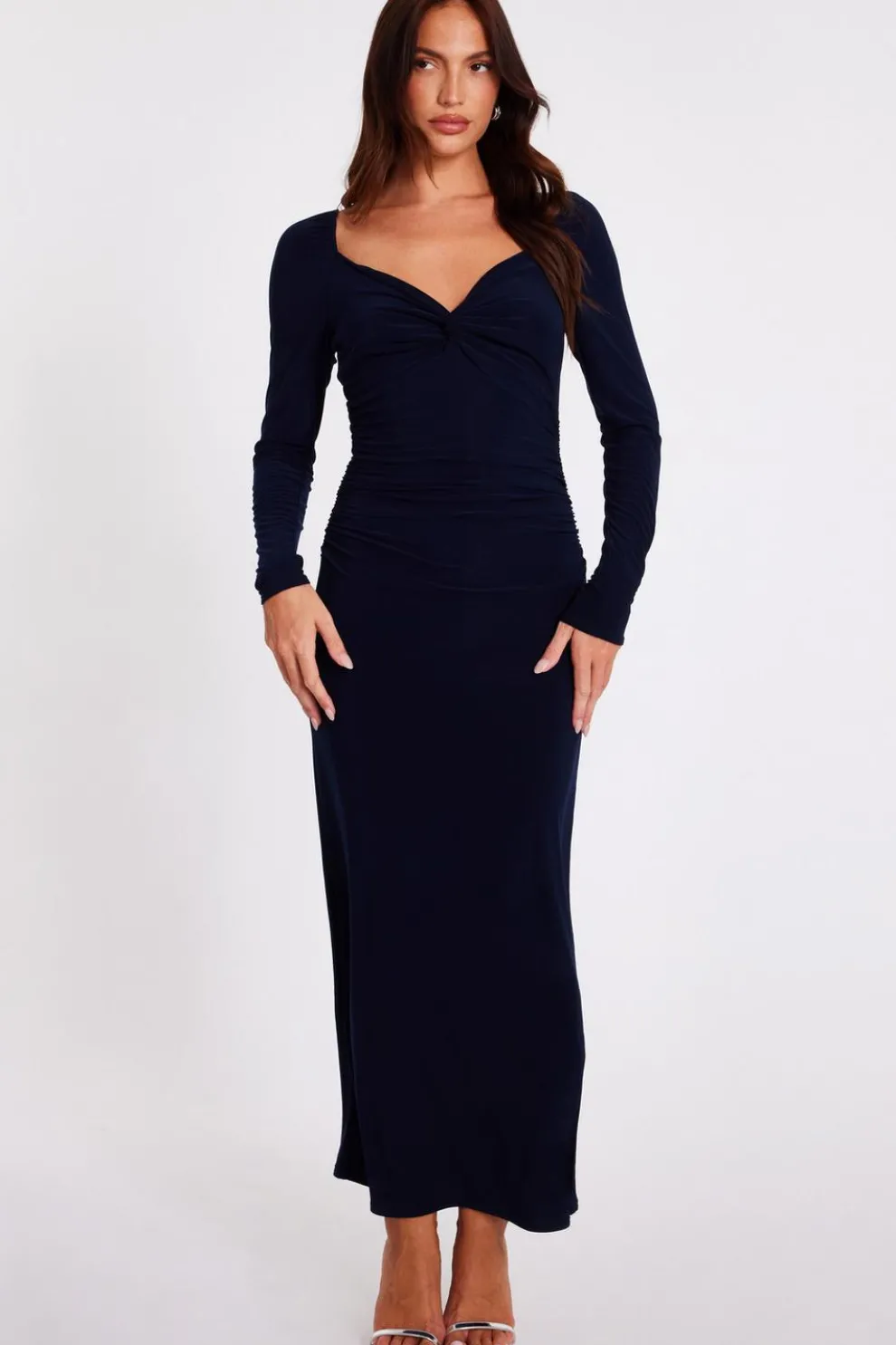 Navy Knot Front Midaxi Dress