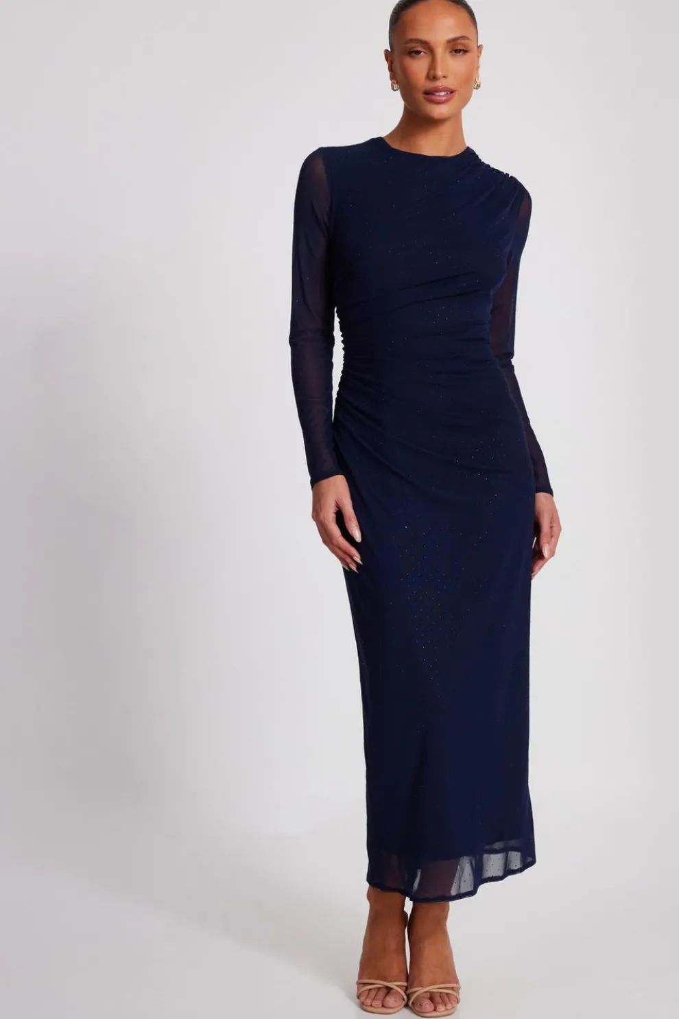 Navy Mesh Diamante Midaxi Dress