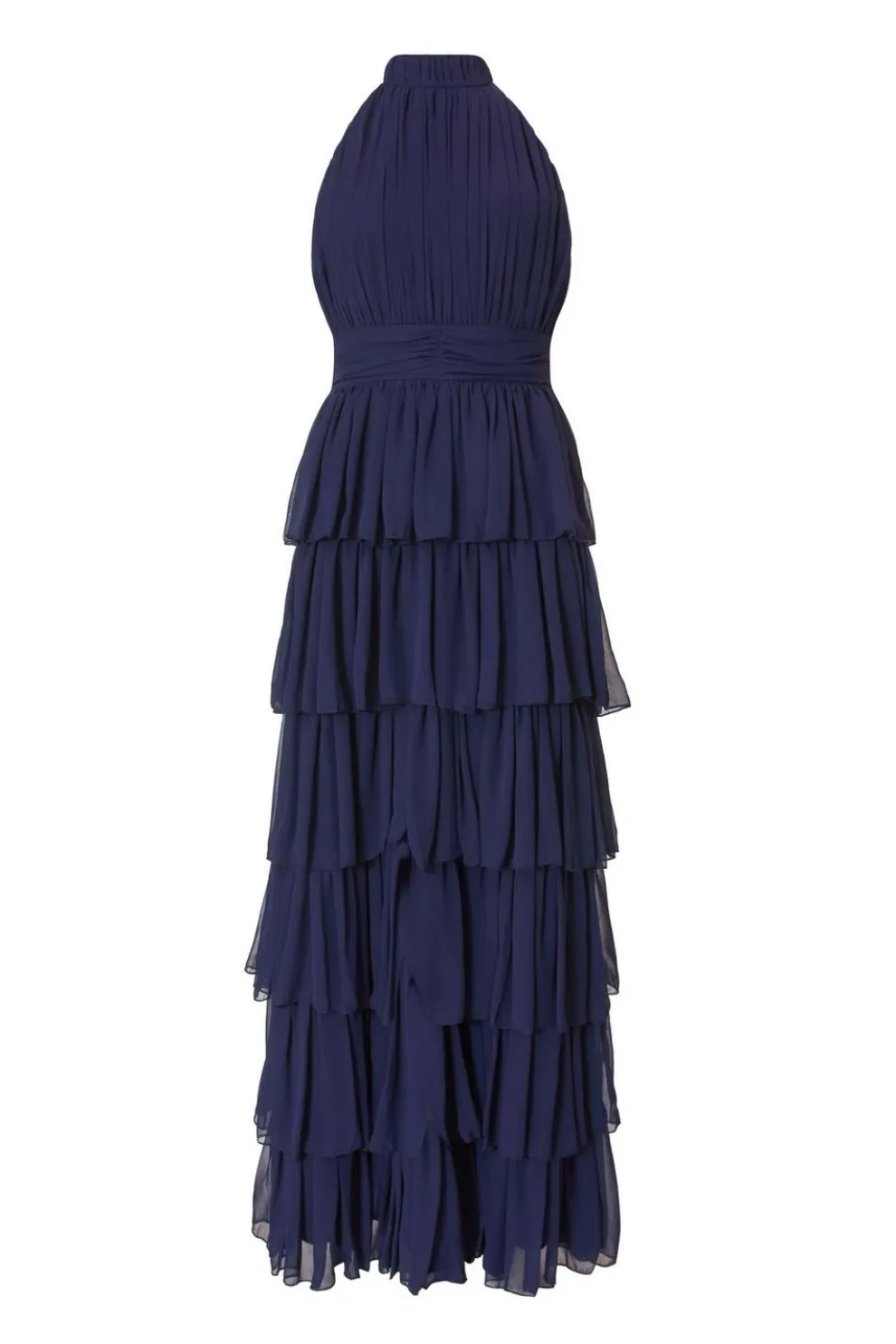 Navy Mesh Tiered Maxi Dress